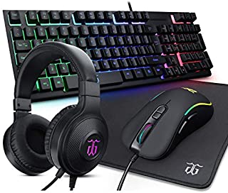 DGG ST-KM6 Wired RGB Backlit Gaming Keyboard and Mouse, Gaming Mouse Pad, Gaming Headset,All in One Combo for PC Gamers and Xbox and PS4 Users