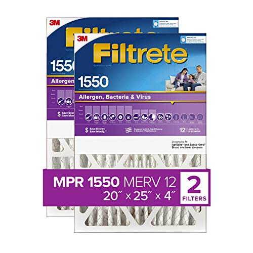 Filtrete 20x25x4, AC Furnace Air Filter, MPR 1550 DP, Healthy Living Ultra Allergen Deep Pleat, 2-Pack (actual 19.88 x 24.43 x 4.31)