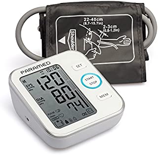 Paramed Blood Pressure Monitor Accurate Automatic Upper Arm Bp Machine & Pulse Rate Monitoring Meter with Cuff 22-40cm,120 Sets Memory, LCD - Device Bag & 4AAA Included