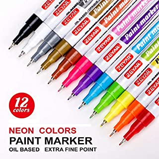 Oil-Based Paint Pens, Extra Fine Point, Needle tip(very fragile), ONLY on Smooth and Non-porous surfaces: greeting cards, rock, mug, and glass,12 Metallic and Neon colors, SHAKE VIGOROUSLY BEFORE USE