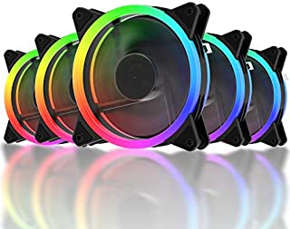 upHere RGB Case Fan, Wireless RGB LED 120mm Fan,Quiet Edition High Airflow Adjustable Color LED Case Fan for PC Cases-5 Pack,RGB123-5