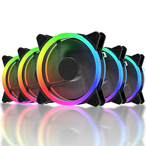 upHere RGB Case Fan, Wireless RGB LED 120mm Fan,Quiet Edition High Airflow Adjustable Color LED Case Fan for PC Cases-5 Pack,RGB123-5