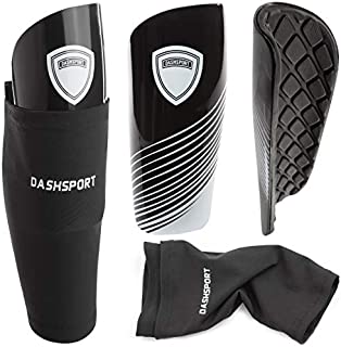 DashSport Soccer Shin Guards Youth Includes Two Shin Guards and Two Compression Calf Sleeves with Pockets