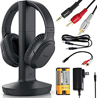 Sony Wireless Headphones for TV Watching (WHRF400R) with Transmitter Dock (TMRRF400)  6-ft 3.5mm Stereo + NeeGo RCA Plug Y-Adapter for TV