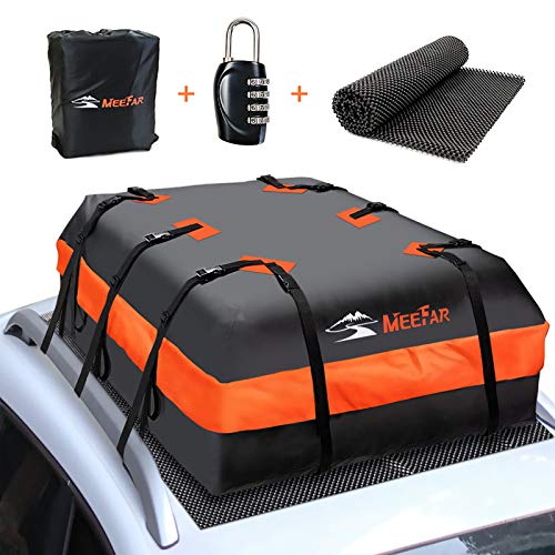 XBEEK Car Roof Top Rooftop Cargo Carrier Bag 20 Cubic feet Waterproof for All Cars with/Without Rack, Includes Anti-Slip Mat, 10 Reinforced Straps, 6 Door Hooks, Luggage Lock