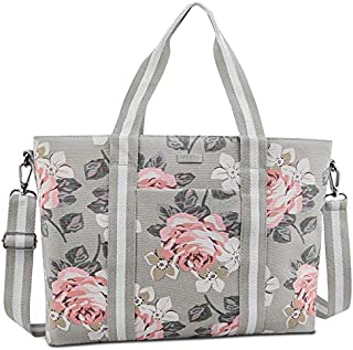 MOSISO Laptop Tote Bag for Women (Up to 17.3 inch), Canvas Rose Multifunctional Work Travel Shopping Duffel Carrying Shoulder Handbag Compatible with MacBook, Notebook and Chromebook, Grey