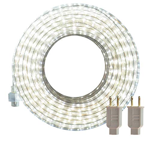 LED Rope Lights Outdoor, White 50ft Waterproof Flexible Strip Lights Kit, 110V Connectable LED Strips, Cuttable 6000K Indoor Tape Lighting, UL Certified Decorative Location Garden Stairs Balcony Party