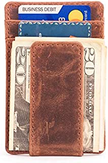 Full-Grain Leather Money Clip Wallet for Men - No Fold Card Travel Wallet