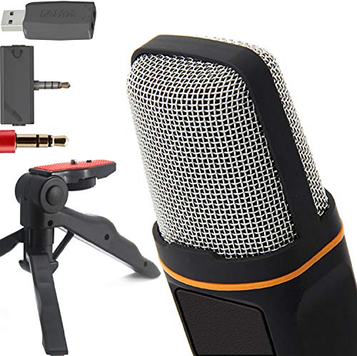 ZaxSound Professional Cardioid Condenser Microphone with Tripod Stand for PC, Laptop, iPhone, iPad, Android Phones, Tablets, Xbox and YouTube Recording, Black