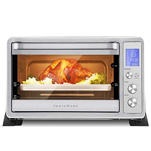 Vestaware Convection Toaster Oven, 27QT Countertop Smart Oven with 10 Presets, Toast Pizza Rotisserie Bake Broil, Digital LCD Display, 6 Accessories Included, Stainless Steel, 1500W