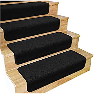 House, Home and More Set of 15 Overstep Attachable Carpet Stair Treads - Black - 17 Inches X 30 Inches