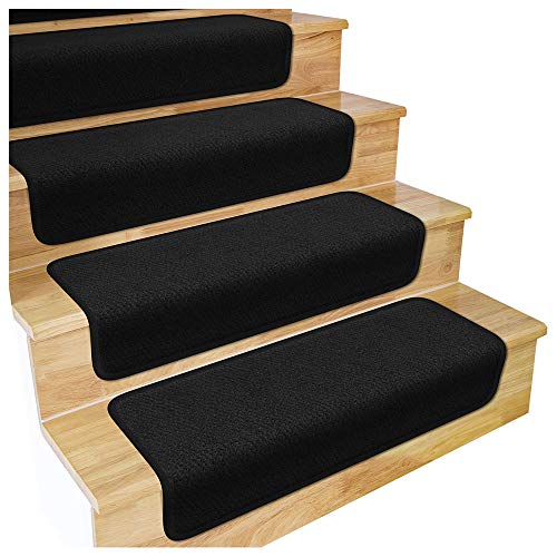 House, Home and More Set of 15 Overstep Attachable Carpet Stair Treads - Black - 17 Inches X 30 Inches