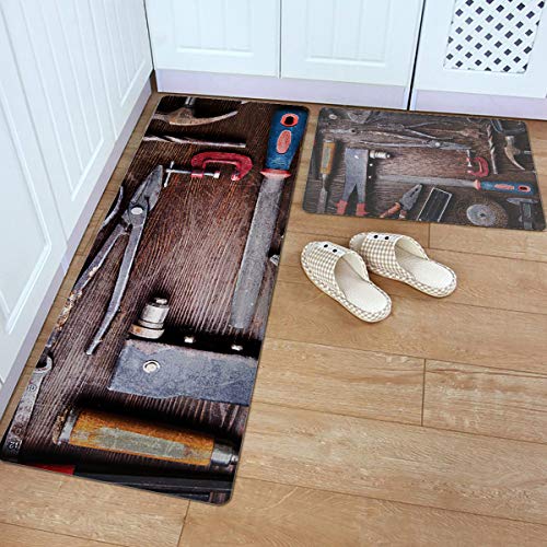 Fantasy Star 2 Piece Leather Kitchen Rug- Woodworking Tools Durable Area Rugs Cushioned Anti Fatigue Floor Mat Soft Waterproof Indoor Carpet, 18