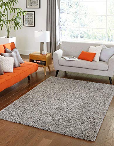 Unique Loom Solo Solid Shag Collection Modern Plush Cloud Gray Area Rug (5' 0 x 8' 0)