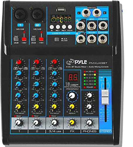 Pyle Professional Audio Mixer Sound Board Console System Interface 4 Channel Digital USB Bluetooth MP3 Computer Input 48V Phantom Power Stereo DJ Studio Streaming FX 16-Bit DSP Processor - PMXU43BT.5