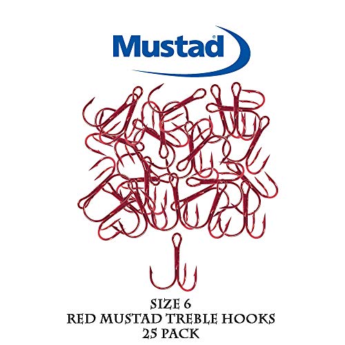 25 Pack 35647RB Size 6 Red Mustad Treble Hooks Muskie Musky Pike Bucktail Hook