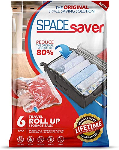 Spacesaver Premium Travel Roll Up Compression Storage Bags for Suitcases -No Pump or Vacuum Needed - Perfect for Traveling! (Travel 4 Pack)