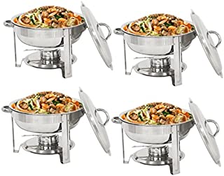 SUPER DEAL Upgraded 5 Qt Full Size Stainless Steel Chafing Dish Round Chafer Buffet Catering Warmer Set w/Food and Water Pan, Lid, Solid Stand and Fuel Holder