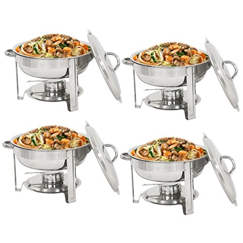 SUPER DEAL Upgraded 5 Qt Full Size Stainless Steel Chafing Dish Round Chafer Buffet Catering Warmer Set w/Food and Water Pan, Lid, Solid Stand and Fuel Holder