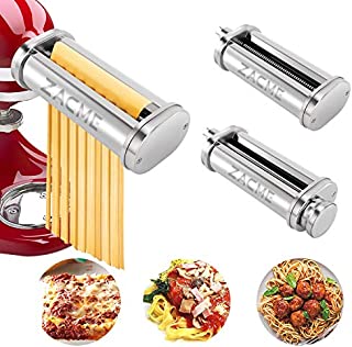 Pasta Maker Attachment, ZACME 3 in 1 Pasta Roller & Cutter Attachments Set for KitchenAid Stand Mixers, Including Durable Pasta Sheet Roller, Spaghetti Cutter, Fettuccine Cutter (Silver)