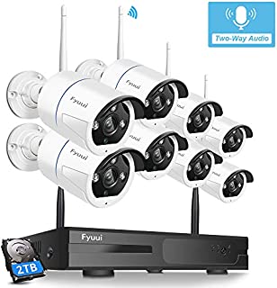 Two-Way Audio Security Camera System Wireless, Fyuui 1080P 8 Channel Wireless Surveillance NVR with 2TB Hard Drive, 8pcs 2.0 Megapixel (1920×1080P) WiFi IP Bullet Camera Outdoor Indoor,Remote Access