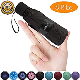 Goothdurs Mini Travel Compact Windproof Umbrella - Small Folding Lightweight Sun & Rain Umbrellas with 95% UV Protection for Women Men