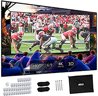 Projector Screen, Upgraded 180 inch 4K 16:9 HD Portable Projector Screen, Premium Indoor Outdoor Movie Screen Anti-Crease Projection Screen for Home Theater Backyard Movie.