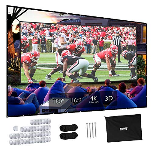 Projector Screen, Upgraded 180 inch 4K 16:9 HD Portable Projector Screen, Premium Indoor Outdoor Movie Screen Anti-Crease Projection Screen for Home Theater Backyard Movie.