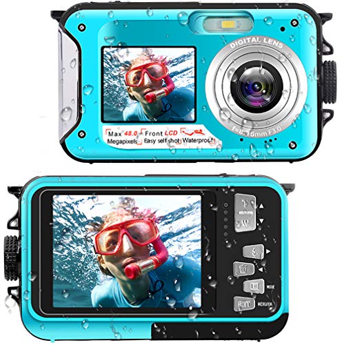 Waterproof Digital Camera Underwater Camera Full HD 2.7K 48 MP Video Recorder Selfie Dual Screens 16X Digital Zoom Flashlight Waterproof Camera for Snorkeling