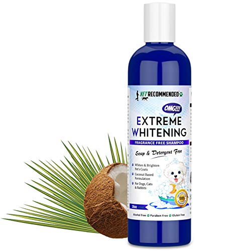 Vet Recommended OMG Extreme Dog Whitening Shampoo (16 Oz /473ml) - Coconut Based 100% Safe - Free from Soaps, Detergent, Bleach & Fragrance - Make Your Dog's Coat Clean, Silky and Smooth. Made in USA