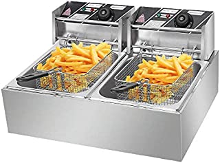 RICA-J Professional Electric Deep Fryer, Stainless Steel Commercial Frying Machine Chicken Chips French Fryer with Basket &Lid for Commercial Restaurant Countertop Family Food Cooking (12L)