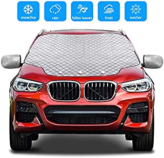 Gintenco Car Windshield Snow Cover, Frost Ice Windscreen Covers with Magnetic Edges, 4 Layers Thickness Snow Protector Covers with Side Mirrors Cover Easy to Use for Car SUV CRV Trucks