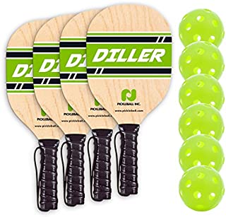 Diller Pickleball Paddle 4 Player Bundle (Set Includes 4 Paddles & 6 Balls)