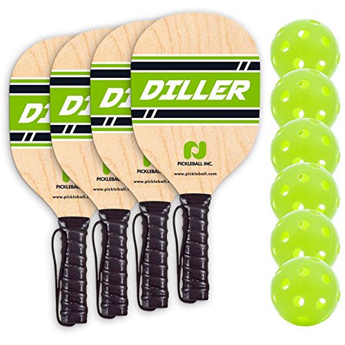 Diller Pickleball Paddle 4 Player Bundle (Set Includes 4 Paddles & 6 Balls)