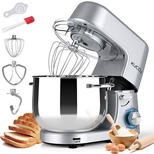 Kuccu Stand Mixer, 8.5 Qt 660W, 6-Speed Tilt-Head Food Dough Mixer, Electric Kitchen Mixer with Dough Hook, Flat Beater & Wire Whisk, Mixing Bowl (8.5-QT, Silver)