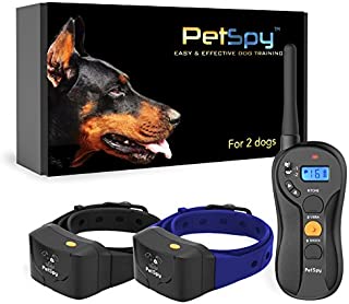 PetSpy P620B Dog Training Shock Collar for 2 Dogs with Vibration, Electric Shock, Beep; Fully Waterproof Remote Trainer with Two E-Collars, 10-140 lbs (for 2 Dogs)