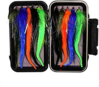 wifreo 10pcs/Box Dragontail Fly Combo Set, Assorted Color Muskie Bass Fishing Lure Pike Fly Marabou Musky Trolling Bait Streamer with Fly Box