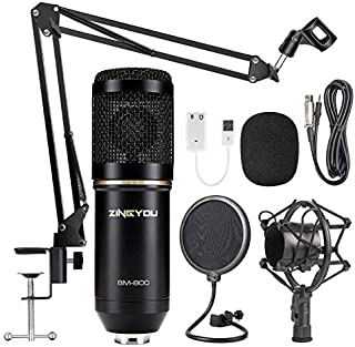 ZINGYOU Condenser Microphone Bundle, BM-800 Mic Set for Studio Recording & Brocasting (Microphone Kit (Black))