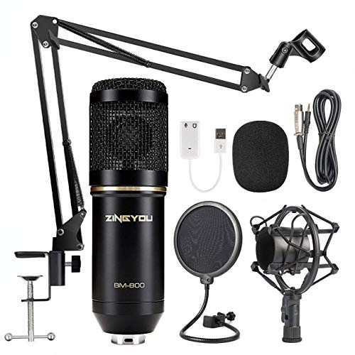 ZINGYOU Condenser Microphone Bundle, BM-800 Mic Set for Studio Recording & Brocasting (Microphone Kit (Black))