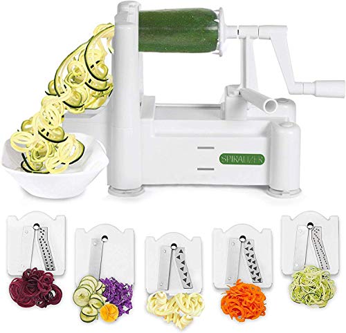 Spiralizer 5-Blade Vegetable Slicer, Strongest-and-Heaviest Spiral Slicer, Best Veggie Pasta Spaghetti Maker for Keto/Paleo/Gluten-Free, Comes with 4 Recipe Ebooks