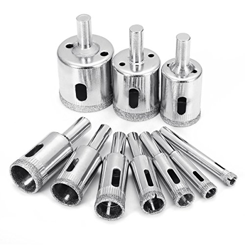 Diamond Drill Bits, Baban 10Pcs Hole Saw Diamond Drill Bit Hollow Core Drill Bit Set for Diamond Coating, Carbon Steel for Glass, Ceramics, Porcelain, Ceramic Tile, Marble, 6-32mm