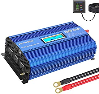 Power Inverter 2000w DC 12V to AC 120V Modified Sine Wave Inverter with LCD Display Remote Control 3AC Outlets Dual 2.4A USB Ports for Car RV Truck Boat by VOLTWORKS