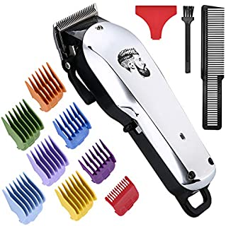 Professional Cordless Hair Clipper for Men Hair Haircuttings Kit Mustache Body Grooming Kit Rechargeable Hair Trimmer for Men Stylists Barbers Kids Home (silver)