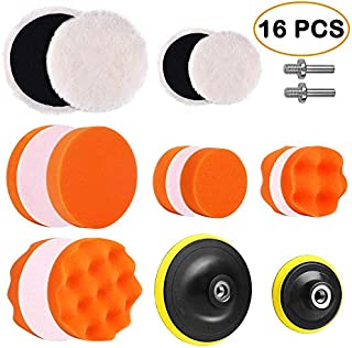 Electop 5 Inch & 3 Inch Drill Buffing Sponge Pads Car Foam Woolen Polishing Pads Kit for Car Buffer Polisher Sanding Waxing Sealing Glaze 16 PCS(12 Pads+2 Drill Adapters+2 Suction Cups)