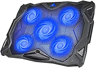 HAVIT 5 Fans Laptop Cooling Pad for 14-17 Inch Laptop, Cooler Pad with LED Light, Dual USB 2.0 Ports, Adjustable Mount Stand (Blue)