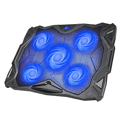 HAVIT 5 Fans Laptop Cooling Pad for 14-17 Inch Laptop, Cooler Pad with LED Light, Dual USB 2.0 Ports, Adjustable Mount Stand (Blue)