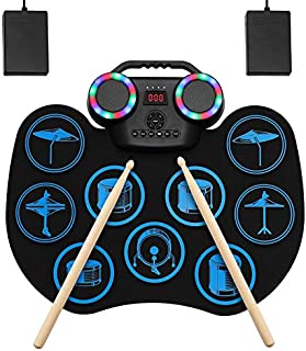 Electronic Drum Set, Portable Roll-Up Drum Practice Pad, 9 Pad Digital Drum Kit, Built-in Dual Stereo Speakers, Bluetooth Wireless Electric Drums for Kids Beginner Great Holiday Birthday Gift