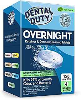 120 Overnight Retainer & Denture Cleaning Tablets- Extra Strength, Best Cleaner Removes Bad Odor, Plaque, Stains from Retainers, Night Guards, Mouth Guard, Invisalign,& Dental Appliances. Made In USA.