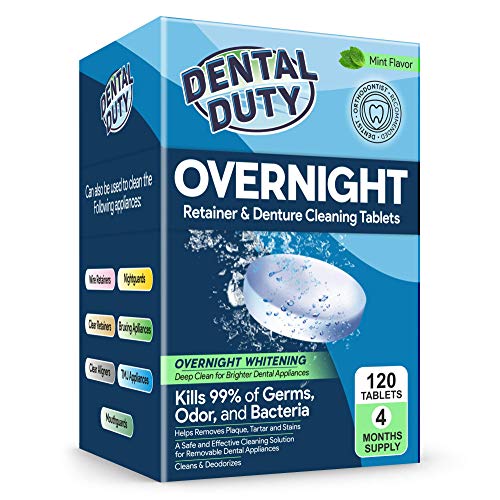 120 Overnight Retainer & Denture Cleaning Tablets- Extra Strength, Best Cleaner Removes Bad Odor, Plaque, Stains from Retainers, Night Guards, Mouth Guard, Invisalign,& Dental Appliances. Made In USA.