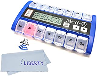 Amazin Pill Dispenser with Beeping Reminder, Flashing Guides and Liberty Cloth